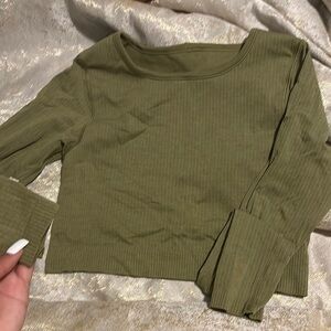 Lululemon Athletica Green Ribbed Asymmetrical Blouse